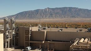 Rooftop view from Fab 11X overlooking west side of CUB, Rio Grande Valley and Sandia Mountains.